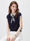 Women’s Mulberry Silk Contrast Collar Striped Knit T-Shirt
