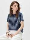 100% Mulberry Silk Women's Vintage Print Round-Neck Short Sleeve T-Shirt