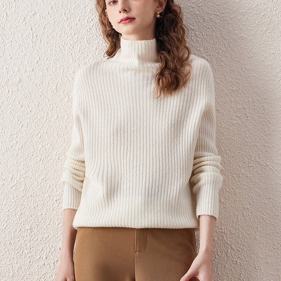 COMOBOCA WHITE 100% Wool Women's All-in-One Knit Turtleneck Sweater