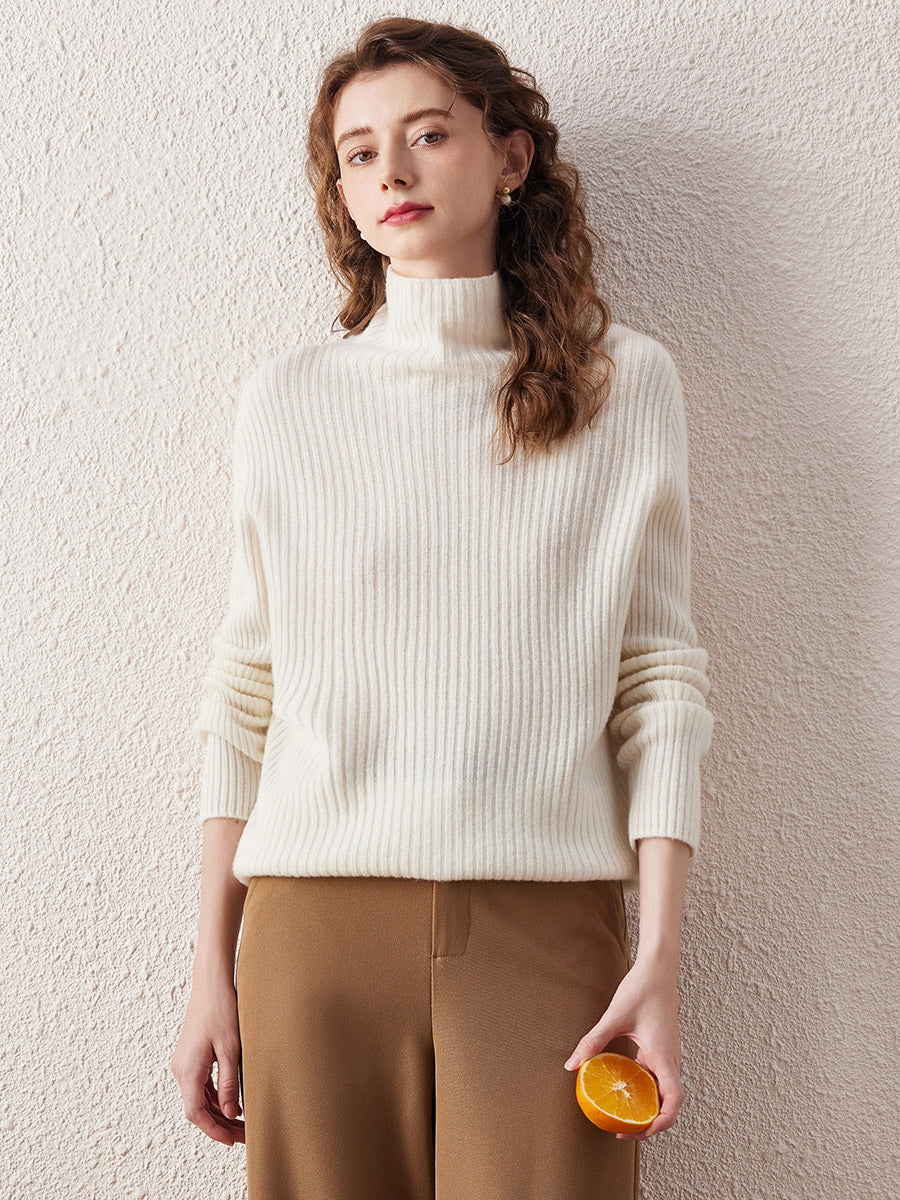 COMOBOCA WHITE 100% Wool Women's All-in-One Knit Turtleneck Sweater