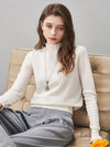 COMOBOCA 100% Wool Women's Ruffled Mock Neck Knit Sweater