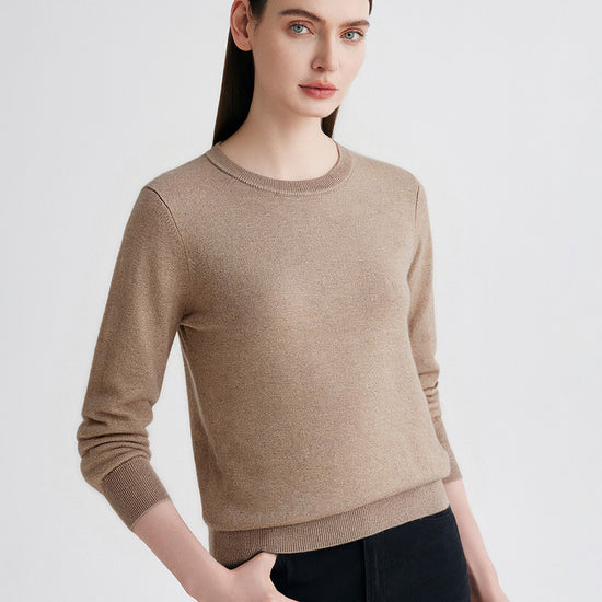 COMOBOCA Camel 100% Cashmere Women's Round Neck Sweater