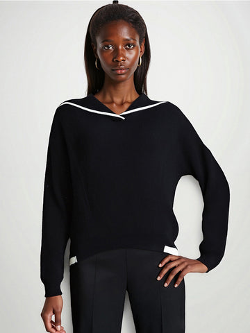 COMOBOCA Black 100% Cashmere Women's Sailor Collar Sweater