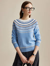 COMOBOCA Light Blue 100% Wool Women's Fair Isle Sweater