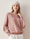 COMOBOCA ROSY 100% Cashmere Women's Lantern Sleeve V-Neck Knit Sweater