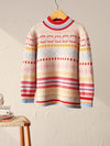 COMOBOCA Beige 100% Wool Kids' Colorful Nordic Pattern Knit Sweater