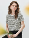 100% Mulberry Silk Women's Vintage Print Round-Neck Short Sleeve T-Shirt