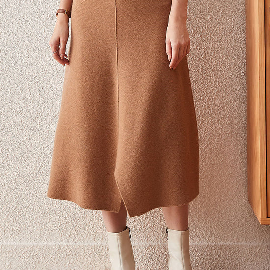 COMOBOCA khaki 100% Cashmere Women's Split Knit Pencil Skirt