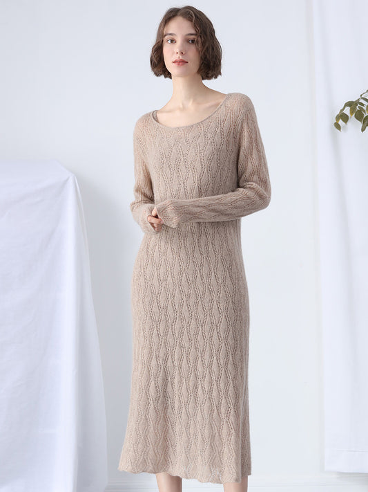 COMOBOCA 100% Cashmere Women's Cable Knit Sweater Dress