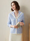 COMOBOCA 100% Cashmere Women's Sailor Collar Knit Cardigan