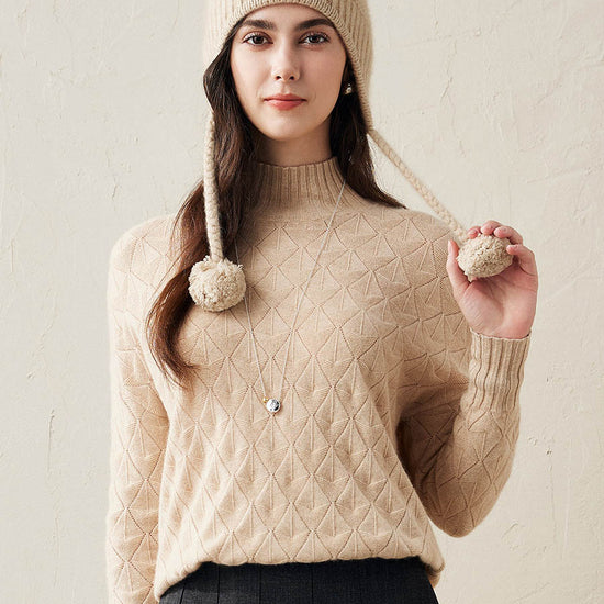 COMOBOCA 100% Cashmere Women's Ear Flap Beanie with Pom-Poms