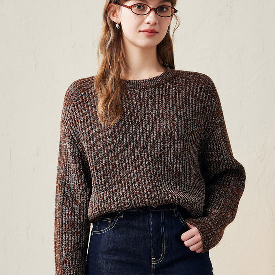 COMOBOCA Brown 100% Wool Women's Ribbed Knit Sweater