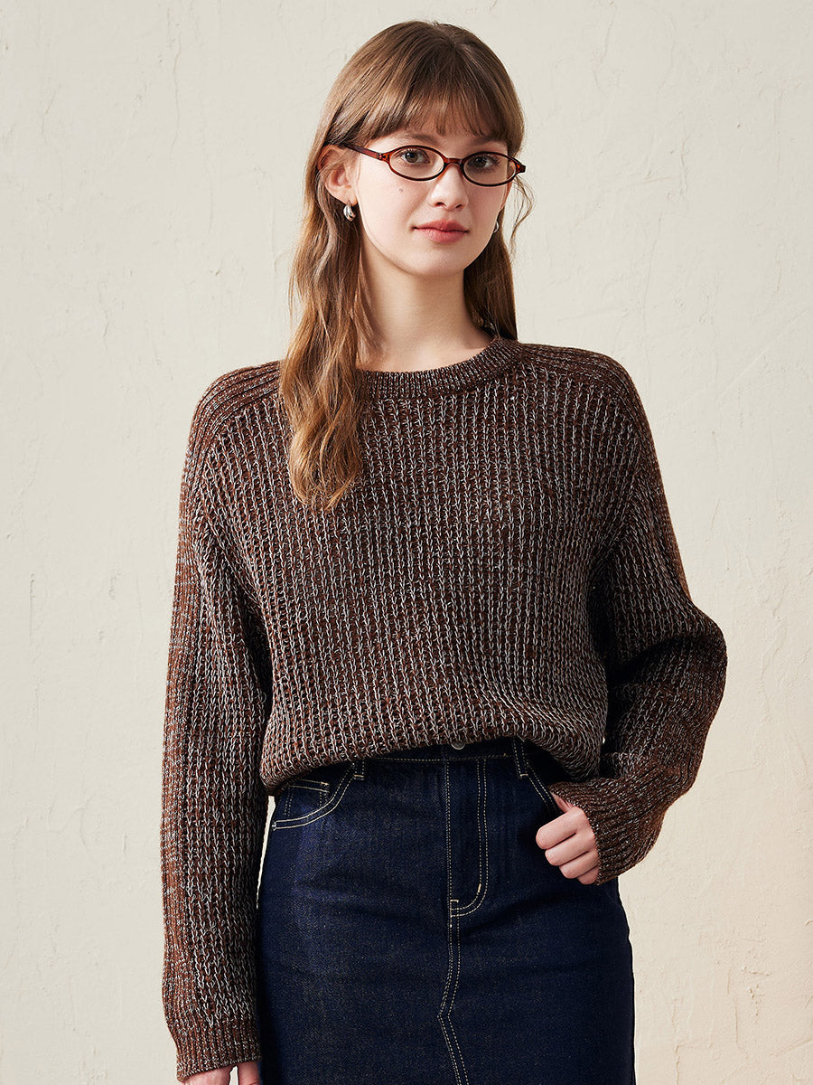 COMOBOCA Brown 100% Wool Women's Ribbed Knit Sweater