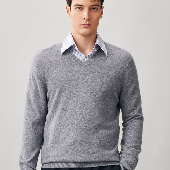 COMOBOCA GRAY 100% Cashmere Men's V-Neck Sweater