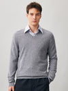 COMOBOCA GRAY 100% Cashmere Men's V-Neck Sweater