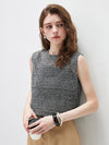 Women's Linen Blend Crew Neck Pointelle Knit Sleeveless Vest