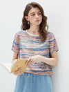 100% Mulberry Silk Women's Vintage Print Round-Neck Short Sleeve T-Shirt