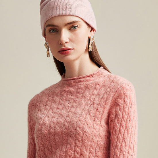 COMOBOCA Light Pink 100% Cashmere Women's Ribbed Knit Beanie