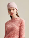 COMOBOCA Light Pink 100% Cashmere Women's Ribbed Knit Beanie