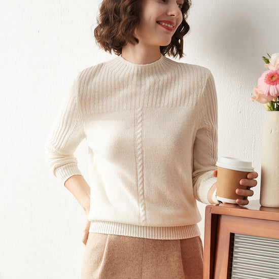 COMOBOCA 100% Cashmere Women's Mock Neck Cable Knit Sweater