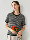 COMOBOCA Women's Elegant Striped Knit T-Shirt
