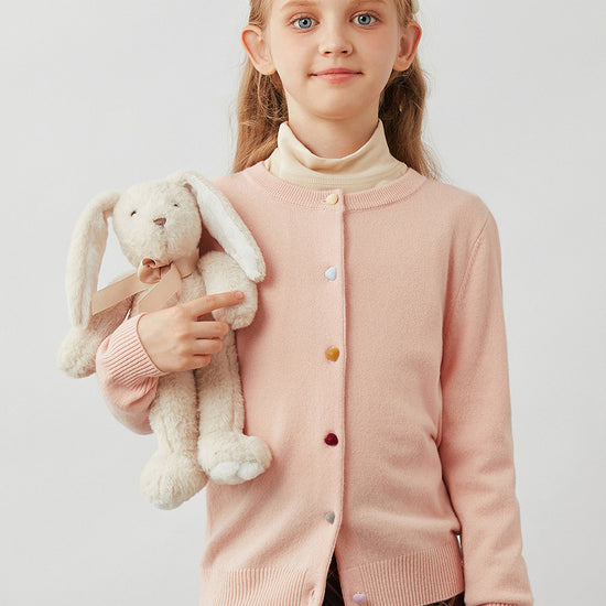 COMOBOCA Light Pink 100% Wool Kids' Colorful Heart Shaped Buttons Cardigan