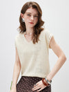 Women's V-Neck Silk-Cotton Jacquard Knit Short Sleeve T-Shirt