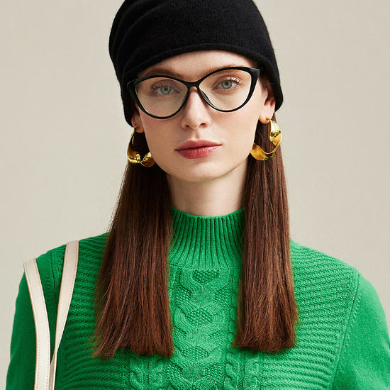 COMOBOCA Black 100% Cashmere Women's Slouchy Knit Beanie