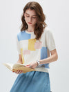 COMOBOCA Women's Geometric Color Block Fine Knit T-Shirt
