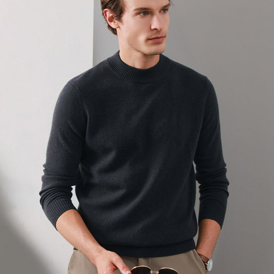 COMOBOCA CHARCOAL GREY 100% Cashmere Men's Mock Neck Knit Sweater