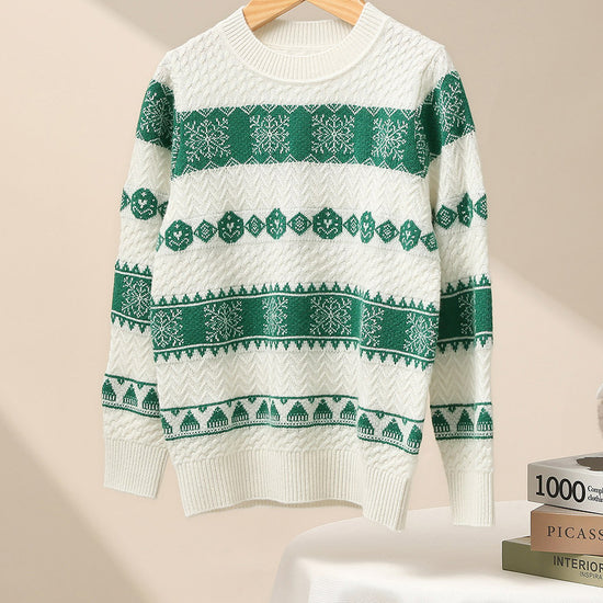 COMOBOCA 100% Wool Kids' Nordic Snowflake Knit Sweater