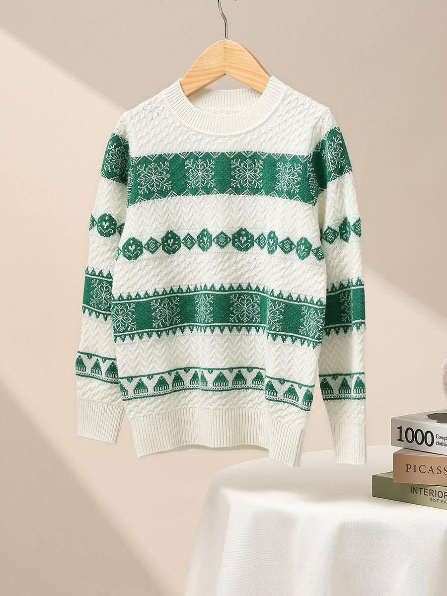 COMOBOCA 100% Wool Kids' Nordic Snowflake Knit Sweater