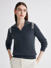 COMOBOCA 100% Cashmere Women's Cable Knit Polo Neck Sweater