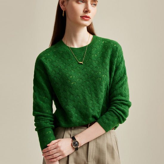 COMOBOCA Green 100% Cashmere Women's Cable Knit Sweater