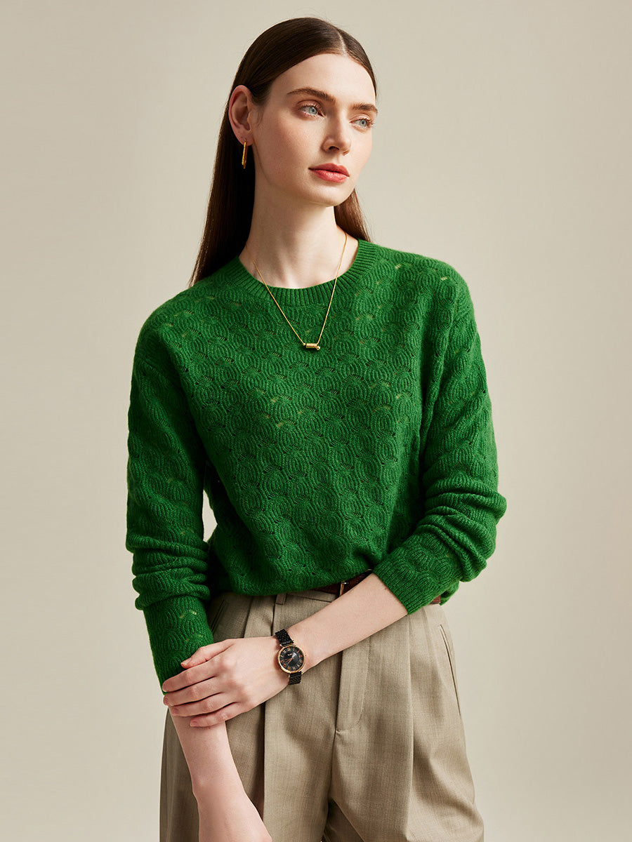 COMOBOCA Green 100% Cashmere Women's Cable Knit Sweater