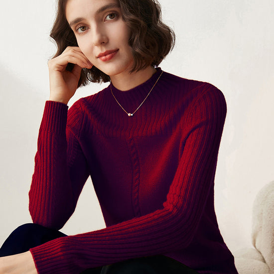 COMOBOCA 100% Cashmere Women's Mock Neck Cable Knit Sweater