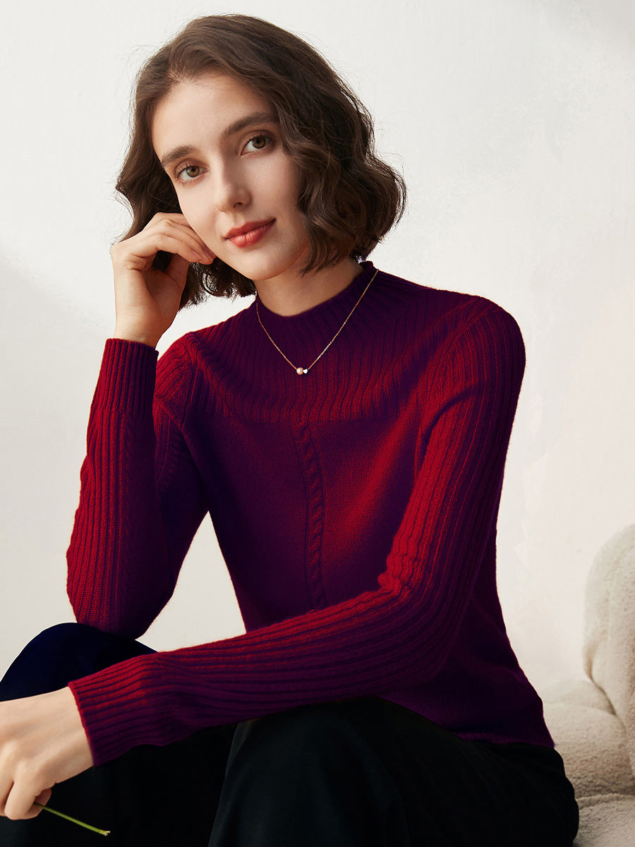 COMOBOCA 100% Cashmere Women's Mock Neck Cable Knit Sweater