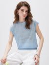 COMOBOCA Women's Semi Sheer Cap Sleeves Knit T-Shirt