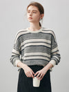 COMOBOCA 100% Cashmere Women's Striped Knit Round Neck Sweater