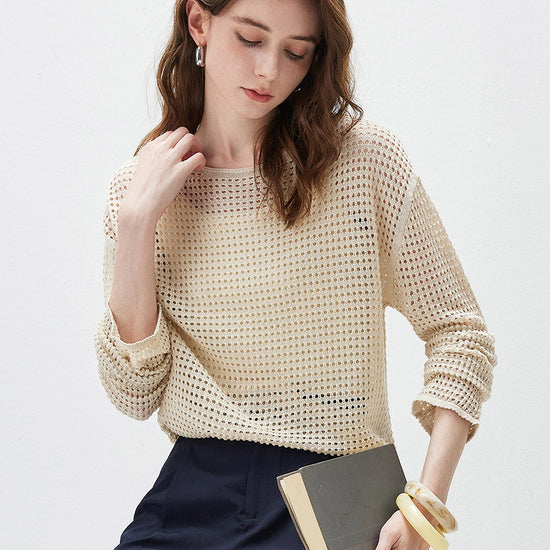 COMOBOCA Women's Sheer Mesh Knit Overpull Top