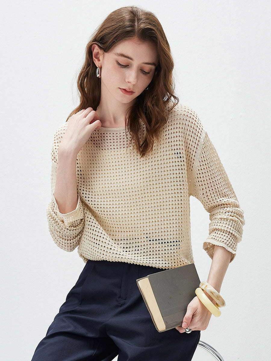 COMOBOCA Women's Sheer Mesh Knit Overpull Top