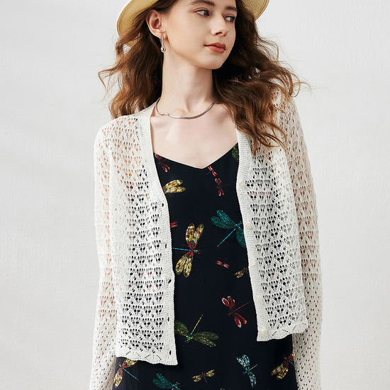 COMOBOCA Cloudy Women's Bell Sleeve Lace Knit Cardigan