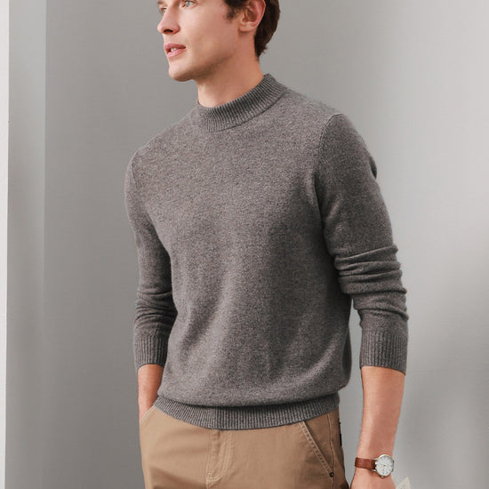 COMOBOCA GREY 100% Cashmere Men's Mock Neck Knit Sweater