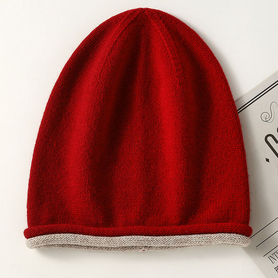 COMOBOCA Red 100% Wool Women's Double Layered Knit Beanie