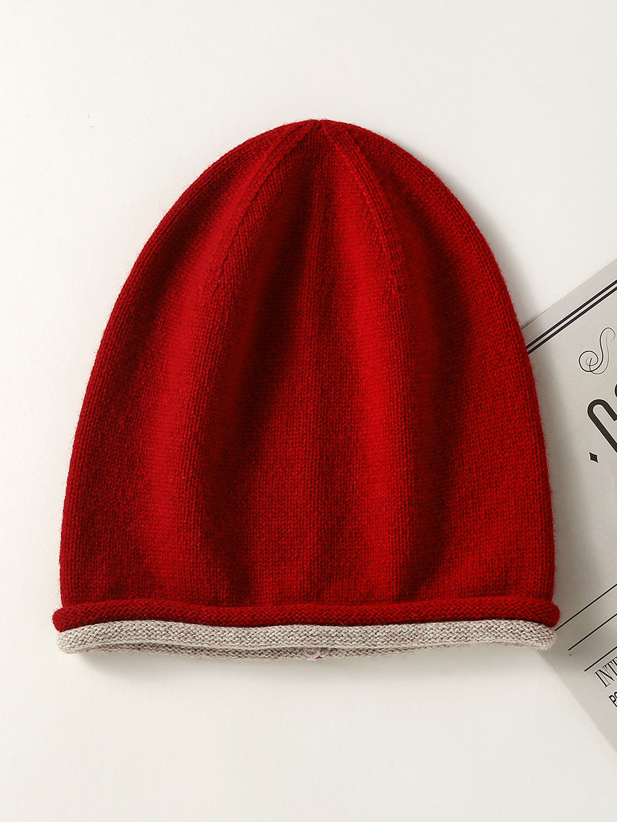 COMOBOCA Red 100% Wool Women's Double Layered Knit Beanie