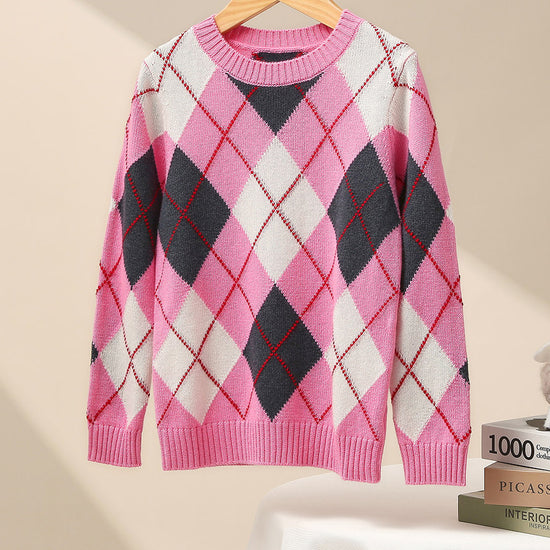 COMOBOCA 100% Wool Kids' Ribbed Argyle Knit Sweater