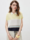 COMOBOCA Striped Women's Color Block Striped Polo Knit T-Shirt