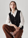 COMOBOCA 100% Wool Women's Button-Down Knit Vest