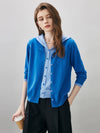 COMOBOCA Blue 100% Wool Women's Contrast Button Down Hoodie