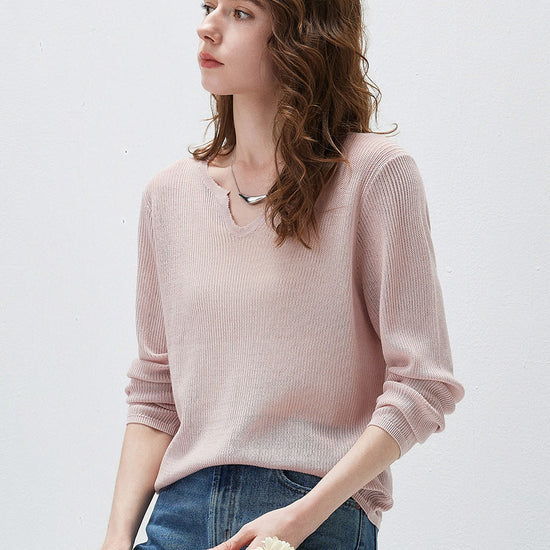 COMOBOCA Women's Split V-Neck Knit Sweater